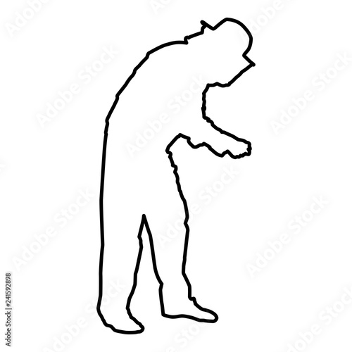Beekeeper in protective outfit clothing with hat with grid of bee stings collects honey Beekeeper beemaster apiarist in apiary taking honey icon black color vector illustration flat style image