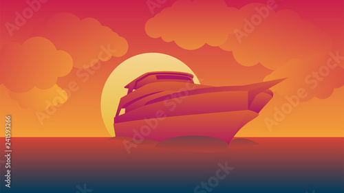 Cruises sail during sunset vector image and background
