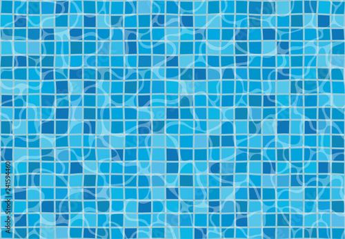 Swimming pool with mosaic tiles. Overhead view. Texture of water surface. Seamless pattern. Vector illustration.