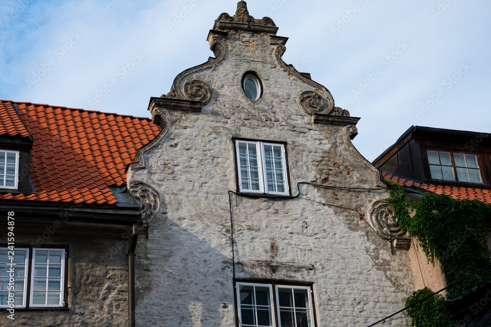 Old building facade near the Swedish Gate. Riga, Latvia Old building facade near the Swedish Gate. Riga, Latvia
