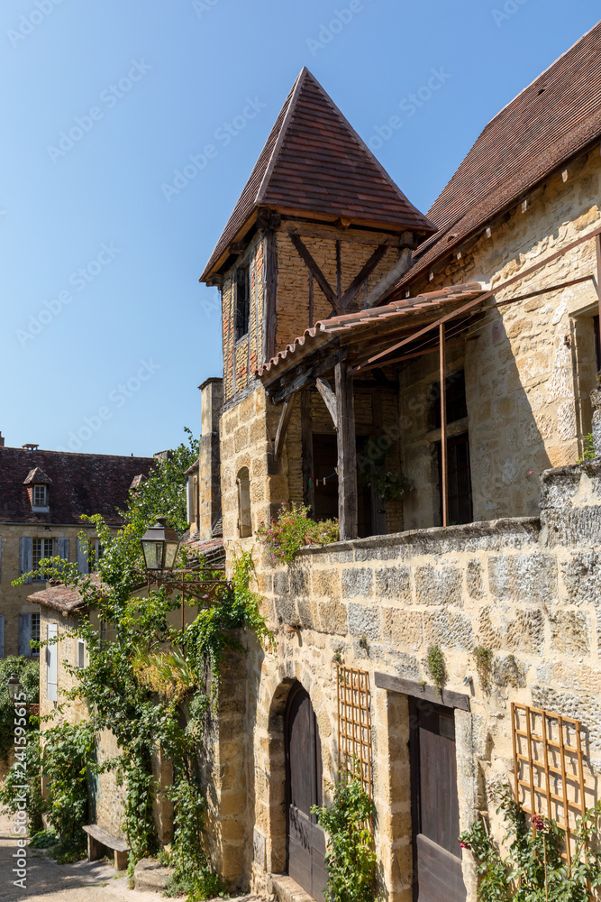  Historic houses along Montagne street in  Sarlat la Caneda in Dordogne Department, Aquitaine, France