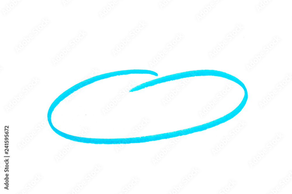 blue  highlighter circle on white background.