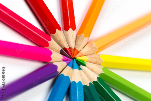Colour pencils on white background.