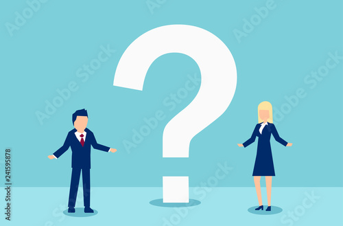 Vector of a man and woman having troubled communication and questions