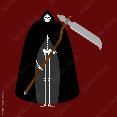 Grim reaper in black cloak. Death in cape
