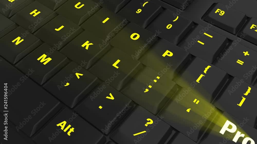 pointing the camera on yellow glowing Propose key on black computer keyboard pointing the camera on yellow glowing Propose key on black computer keyboard