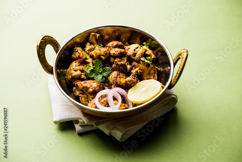 Brain / Bheja Fry of goat, sheep or lamb is a popular Indian or pakistani dish cooked on Bakra Eid(Eid-ul-zuha). served in karahi, pan or plate. selective focus
