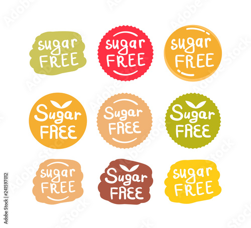 set of round green labels with text sugar free