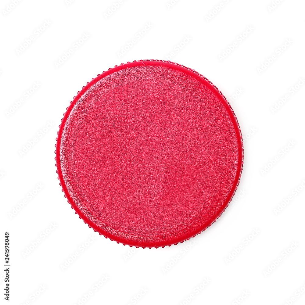 plastic bottle cap for juice isolated on white, top view