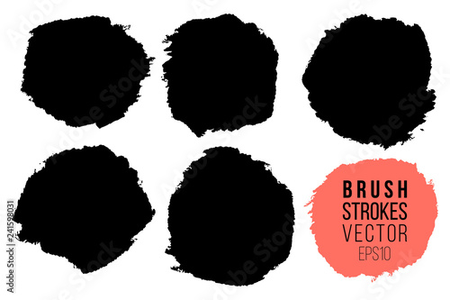Vector set of hand painted circles for backdrops. Monochrome artistic hand drawn backgrounds. Hand drawn stains round shape set.
