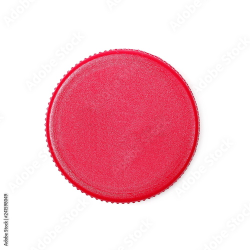 plastic bottle cap for juice isolated on white, top view