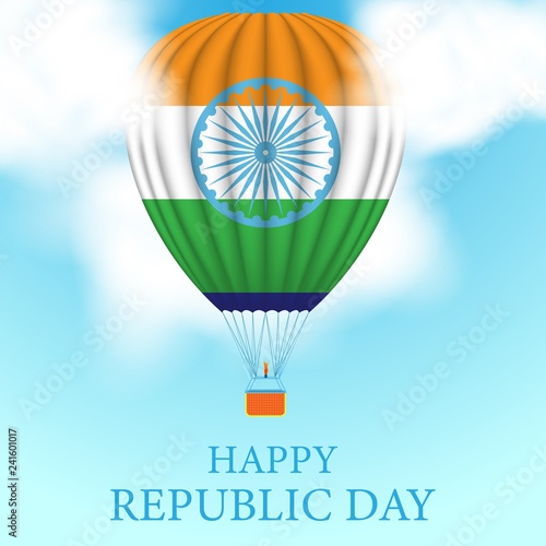 Republic of India day. Hot air balloon soaring in the clouds in the sky.