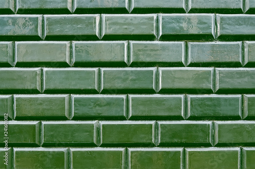 Old green tile brick wall background texture