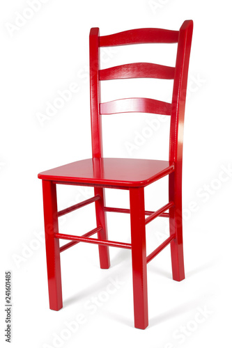 Studio Shot Of Red Wooden Chair Isolated On White Background