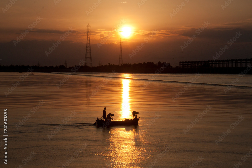 Sunset on the fishermen boat
