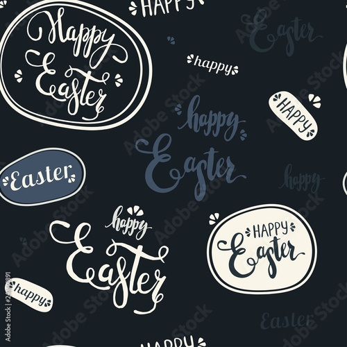 Happy Easter seamless background with hand drawn lettering. Vintage backdrop, basis for easter cards, posters, flyers, web- design, scrapbooking graphics