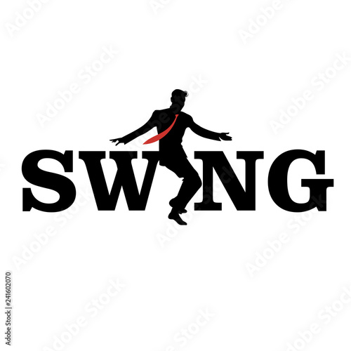 Brand logo. Letters swing. Silhouette of man dancing