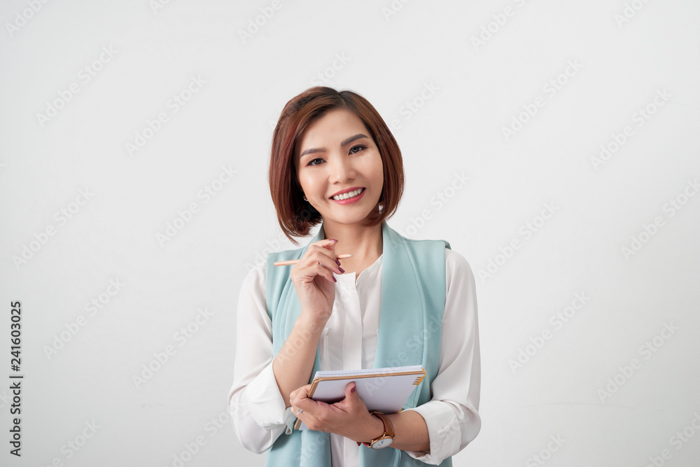 elegant business woman with clipboard on light office background elegant business woman with clipboard on light office background
