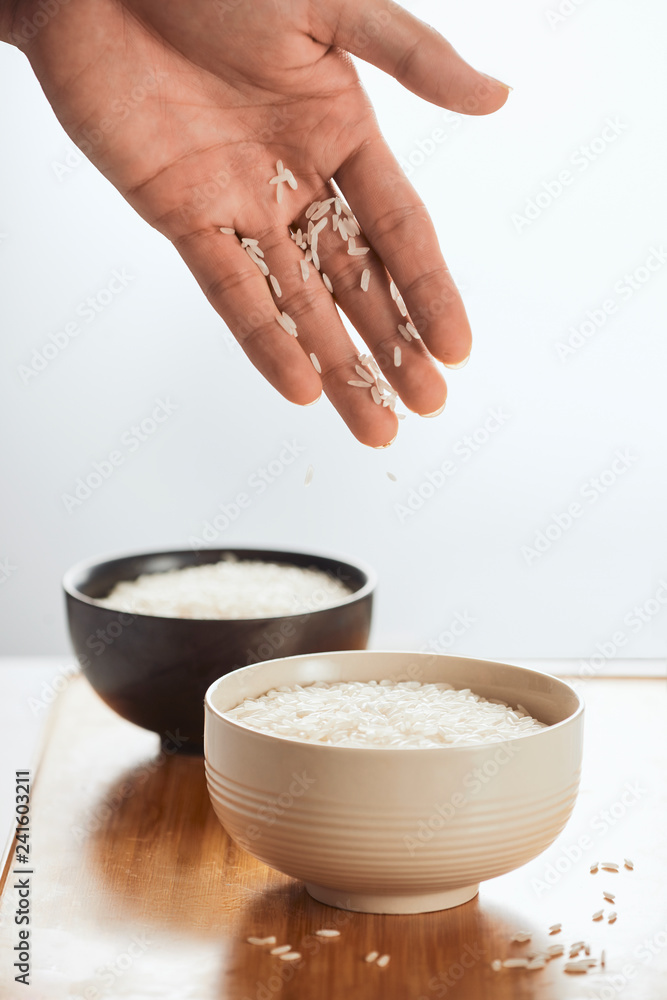 White rice in bowl on table. Concept asian food White rice in bowl on table. Concept asian food
