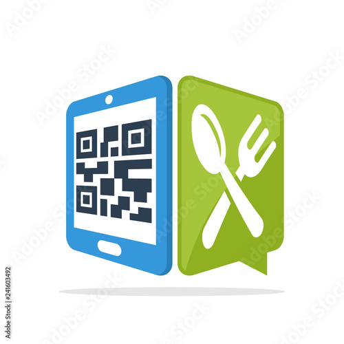 Vector illustration icon with the concept of scanning QR code with a smartphone to access culinary information