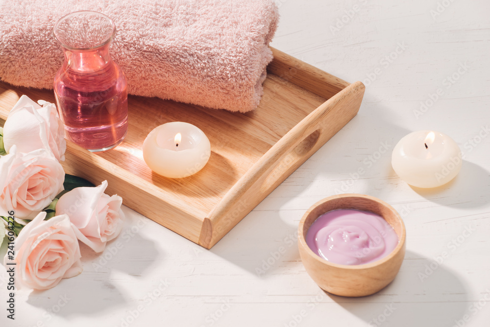 Spa and aromatherapy. Rose flower and essential oil. Spa and aromatherapy. Rose flower and essential oil.