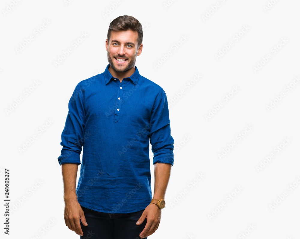 Young handsome man over isolated background looking away to side with smile on face, natural expression. Laughing confident. Young handsome man over isolated background looking away to side with smile on face, natural expression. Laughing confident.