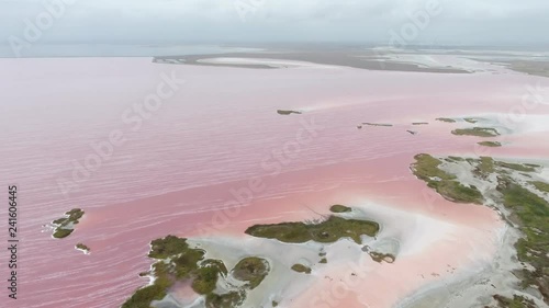 Wallpaper Mural Aerial shot of the Siwash lake with rosy waters and many tiny islets in summer  Torontodigital.ca