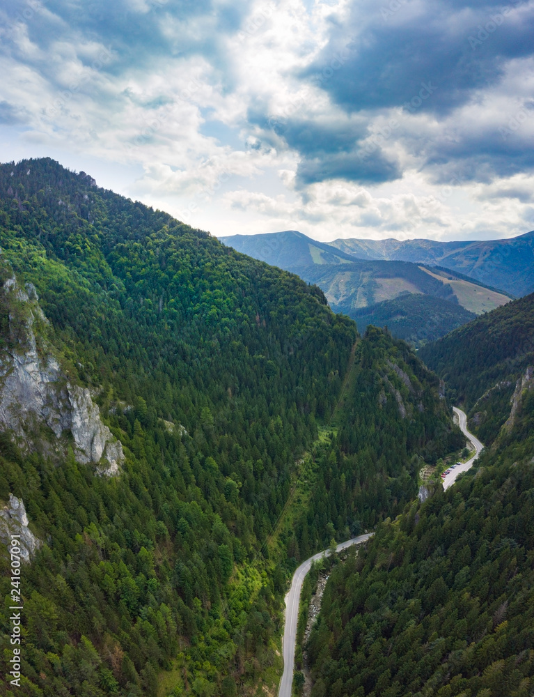 road across the  Vratna valley, aerial view, Slovakia
