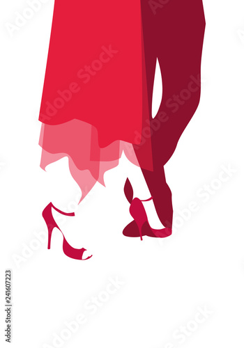 Tango dancers shoes and legs on white background
