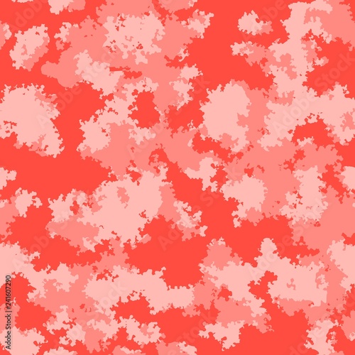 Fashion camo surface design. Living coral marble trendy camouflage salmon red pink fabric pattern.