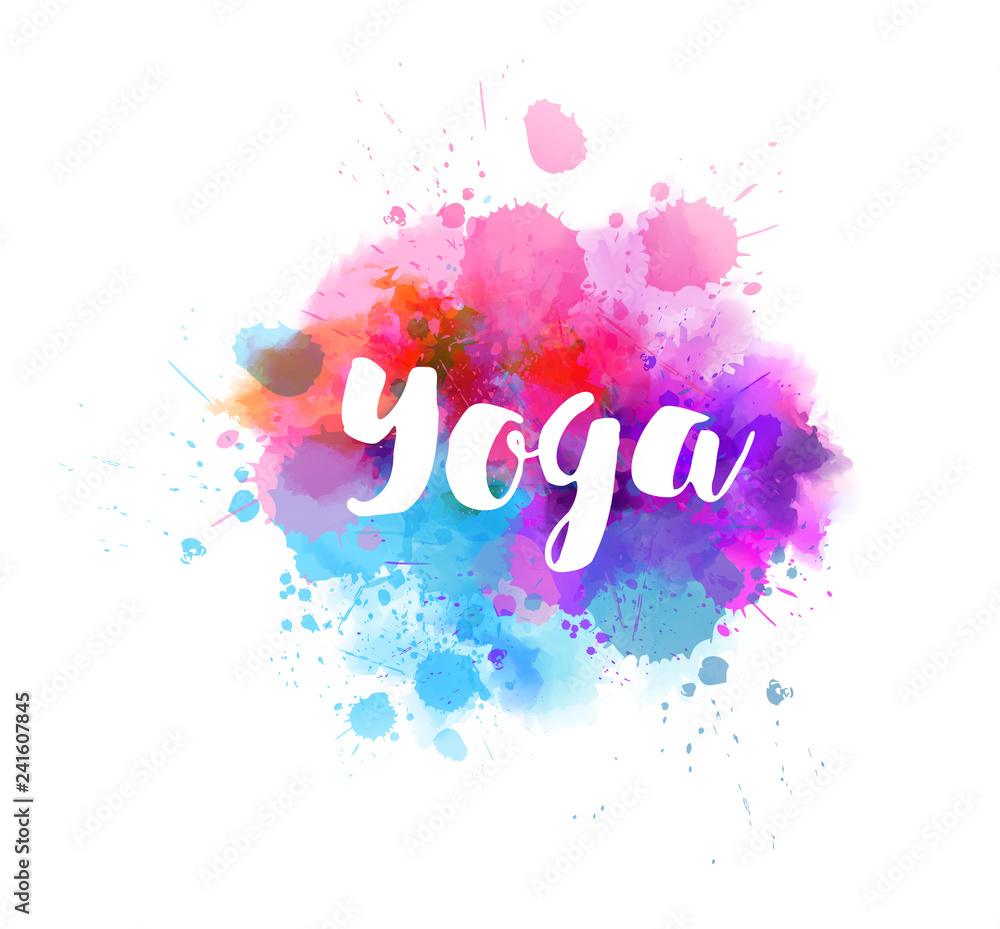 Yoga calligraphy on watercolor splash Yoga calligraphy on watercolor splash