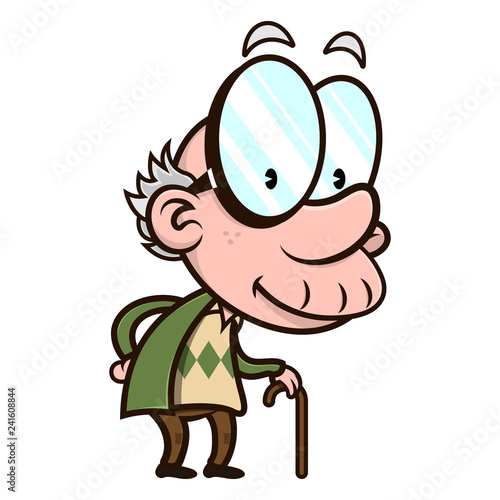 Old Man walking slowly using a stick cartoon vector