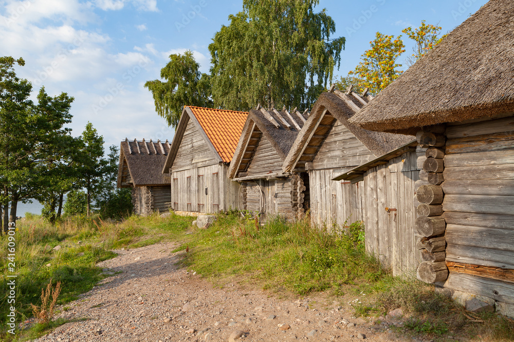 Old fishermen wooden huts of Altja village at Lahemaa National Park, Estonia.