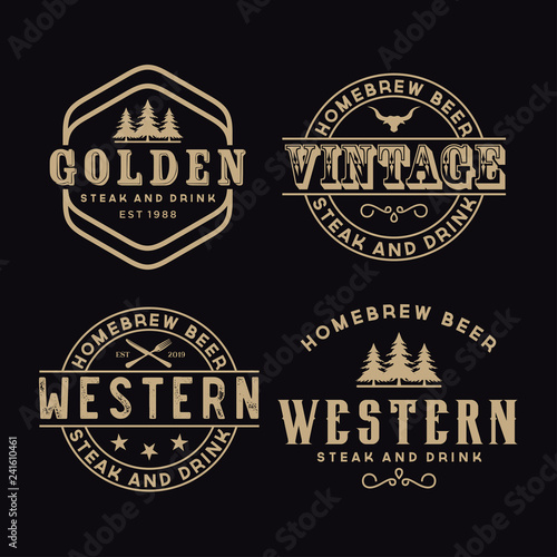Antique frame border label engraving retro Country Emblem Typography for Western Bar/Restaurant Logo Design inspiration. Elements Business Sign Hipster Logo Identity