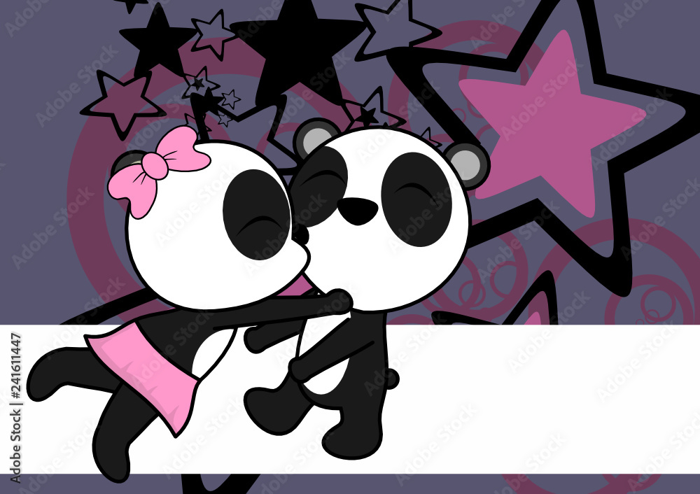 cute panda bear couple cartoon valentine love background in vector format  very easy to edit Stock Vector | Adobe Stock