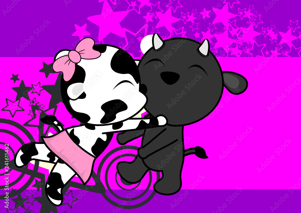 cute bull and cow couple cartoon valentine love background in vector format  very easy to edit Stock Vector | Adobe Stock