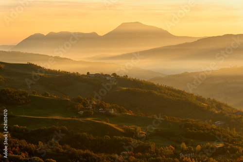 Autumn in Tosco Emiliano Apennines at dawn, Apuan Alps, Lizzano in Belvedere, Emilia Romagna photo
