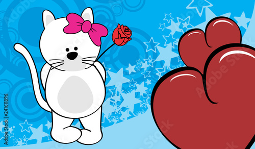 White cat girl holding a red rosse valentine background in vector format