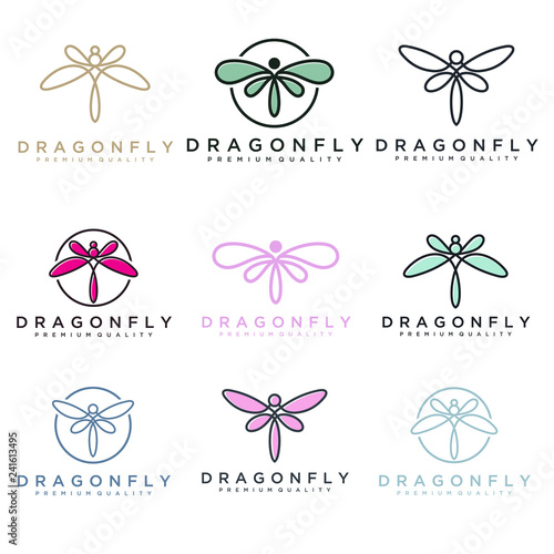 unique dragonfly logo template. simple shape and color. vector. editable. Minimalist elegant Dragonfly logo design with line art style. 