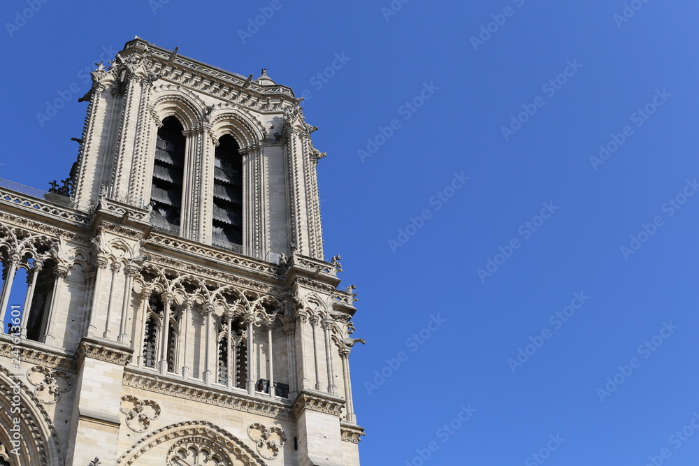 L'une des tours de la cathédrale de Notre-Dame de Paris à Paris, l'un des monuments les plus visité au monde