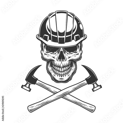 Vintage builder skull with crossed hammers