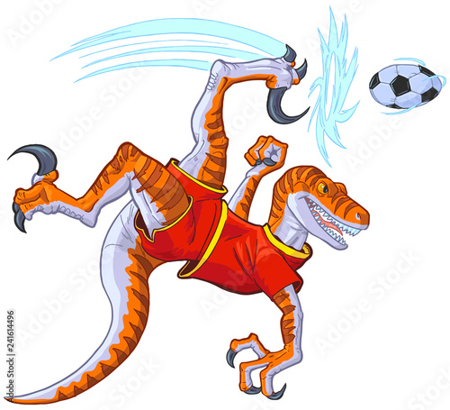 Velociraptor Bicycle Kicking Soccer Ball Vector Illustration