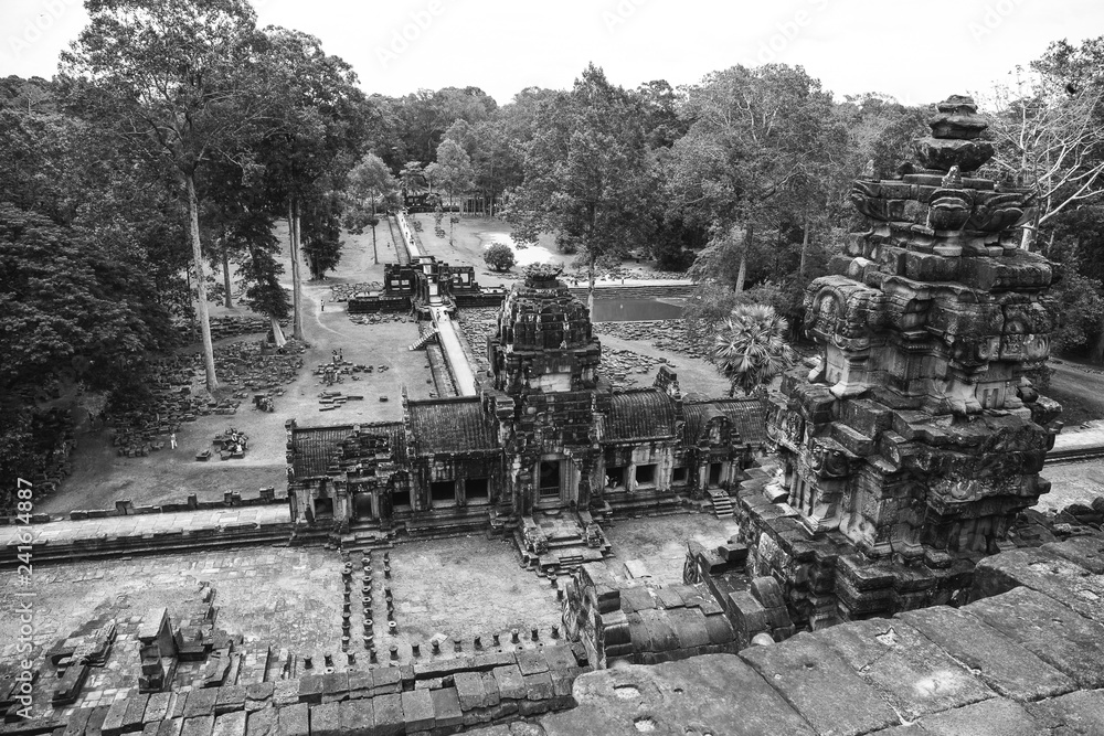 Aerial view of ruins in Siem Reap park, Cambodia