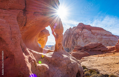 Valley of Fire red sandstone rock formation in the morning color reflection