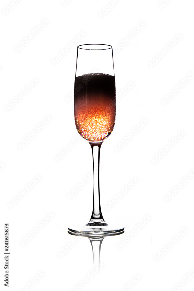 Rose pink champagne glass with bubbles isolated on white background Rose pink champagne glass with bubbles isolated on white background