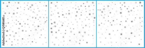 Silver star confetti celebrations. Simple festive modern design. Holiday vector. Set 3 in 1