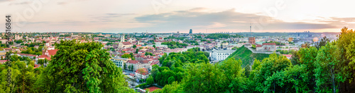 Cityscape skyline view on famous Old and New Town of Vilnius from Three Crosses Hill panoramic viewpoint