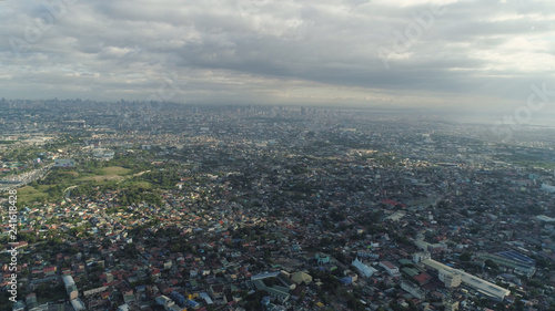 Aerial view of Manila city with skyscrapers and buildings. Philippines, Luzon. Aerial skyline of Manila.