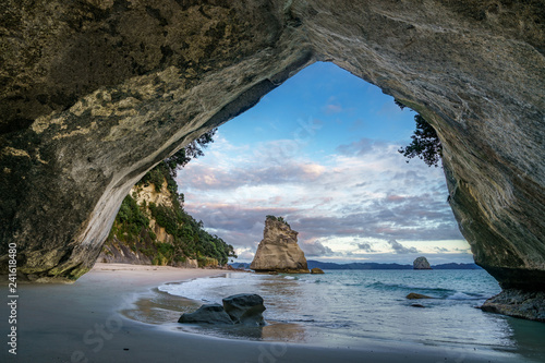 view from the cave at cathedral cove,coromandel,new zealand 16