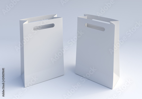 Two Paper bags mockup on white background. 3d rendering.